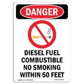 Signmission Safety Sign, OSHA Danger, 10" Height, Rigid Plastic, Diesel Fuel Combustible, Portrait OS-DS-P-710-V-2530